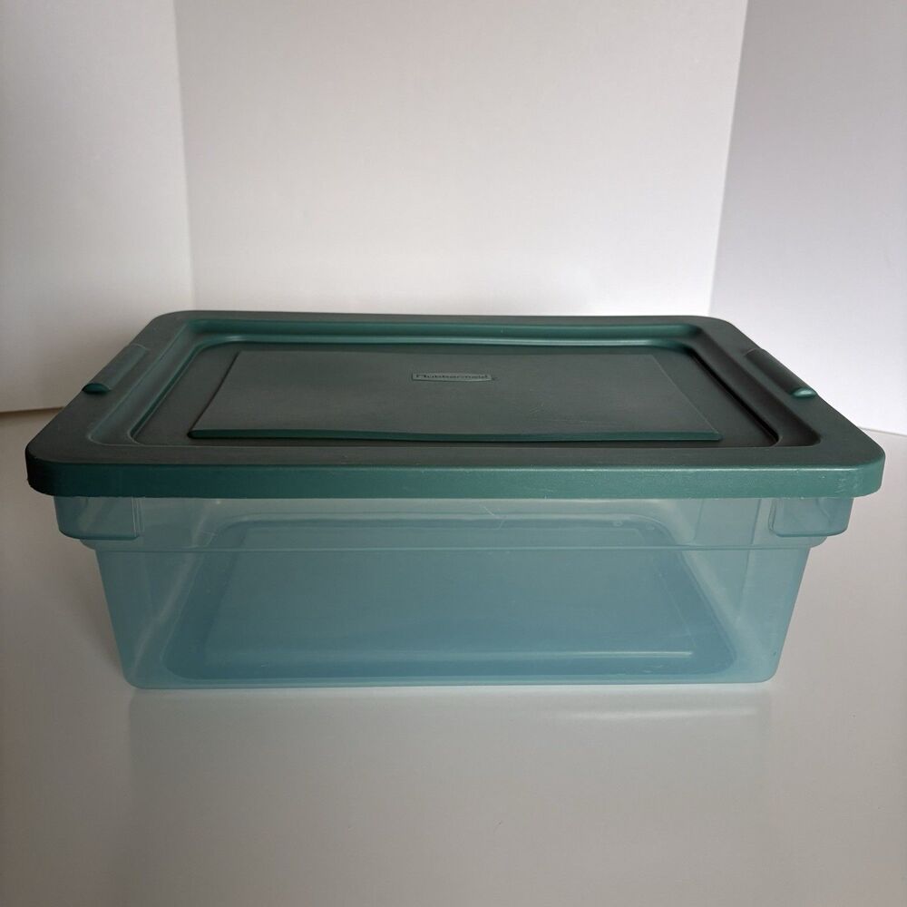 Vintage Rubbermaid Sheer Green Storage Box Container & Lid #0135 #0136 14x9x6